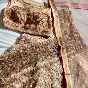 Gorgeous Embroidered Pink and Gold Lehenga Choli Set